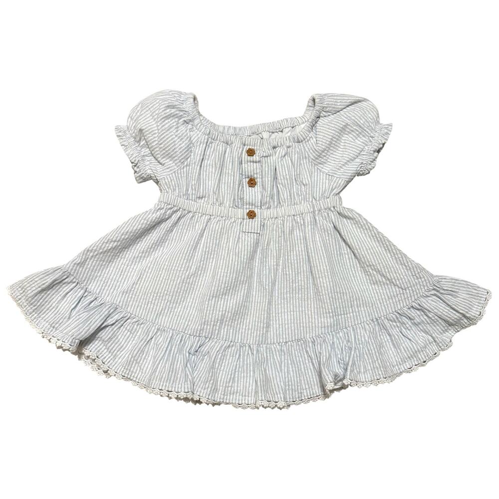 Tommy Bahama Baby Dress Blue & White Stripes Flower Buttons Lace Trim 12M